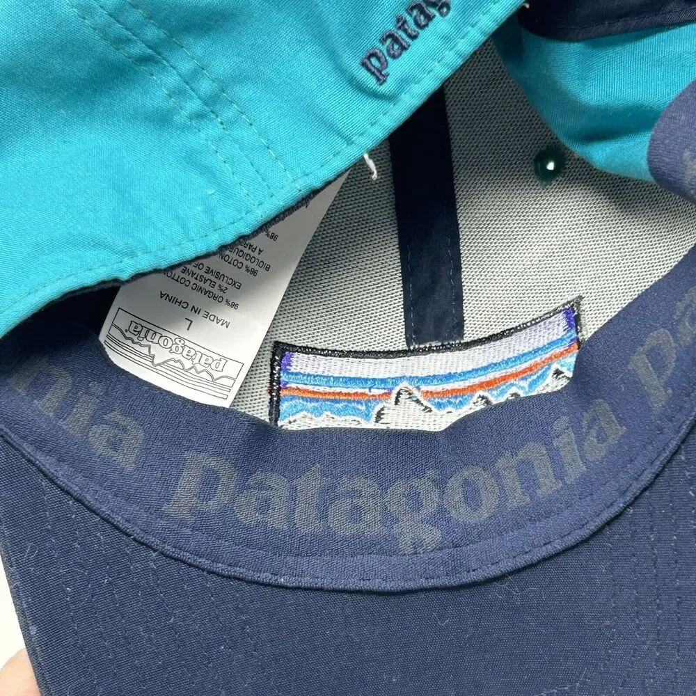 Patagonia Trucker Hat Teal Navy Brim P-6 Logo Size L Organic Cotton - Picture 6 of 7